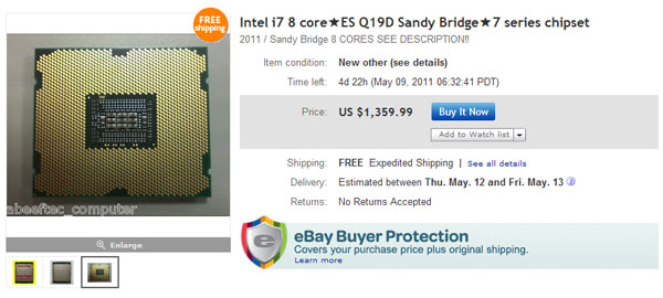 Восьмиядерный процессор Core i7 LGA 2011 продается на eBay за $1359