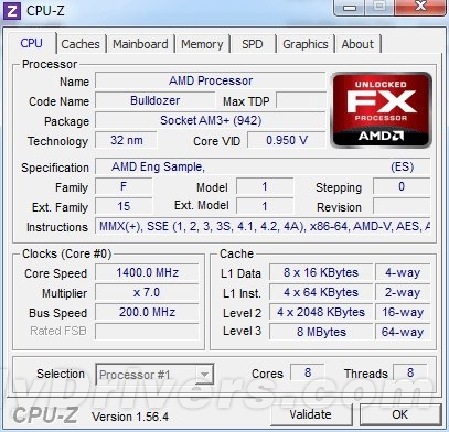  Скриншот инженерного образца 8-ядерного процессора AMD FX 
