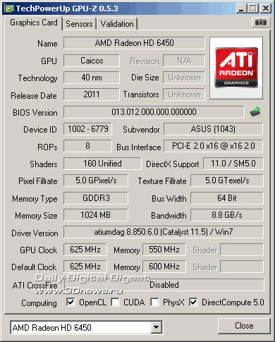 Экспресс-тест: ASUS Radeon HD 6450 с 32-битной шиной памяти