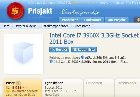 Core i7-3930K/3960X прописались в европейских прайсах