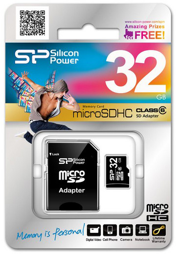Silicon Power 32GB microSDHC Class 6 Memory Card