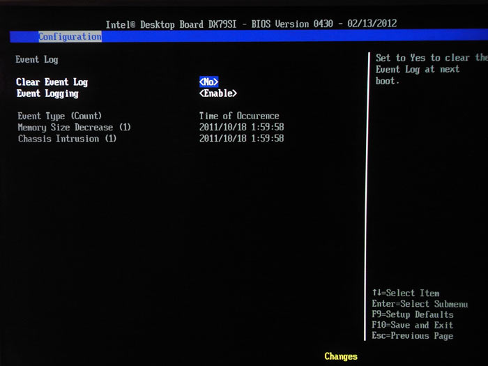  Intel DX79SI Eventlog 