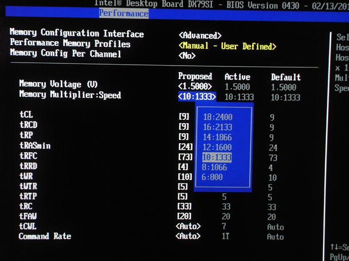  Intel DX79SI частота памяти 