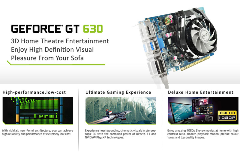  SPARKLE GeForce GT 630 4G D3 AC / GeForce GT 630 2G D3 AC / GeForce GT 630 1G D3 AC 