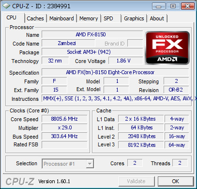  Мировой рекорд: процессор FX-8150 разогнан до 8806 МГц 