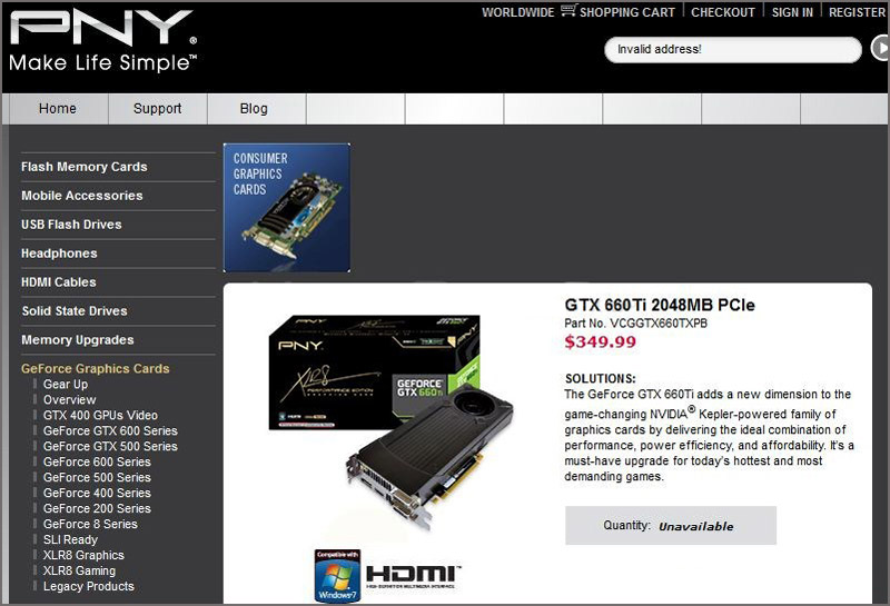 PNY XLR8 Performance Edition GeForce GTX 660 Ti 2GB GDDR5 PNY XLR8 Performance Edition GeForce GTX 660 Ti 2GB GDDR5