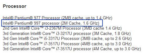 Характеристики мобильного CPU Pentium 997 