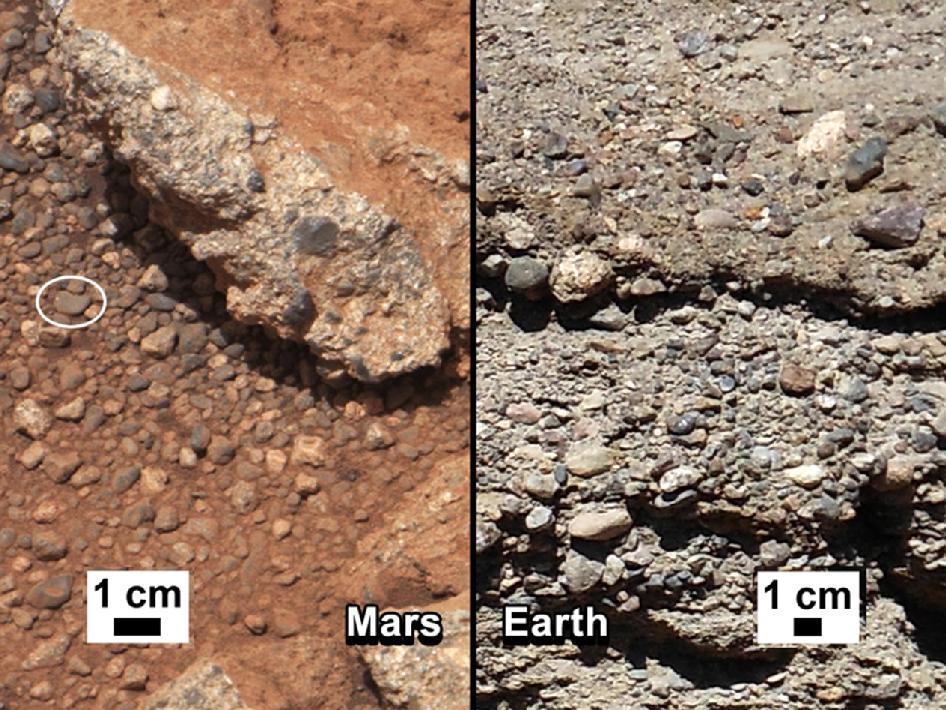 Марсианский (слева) и земной гравий 