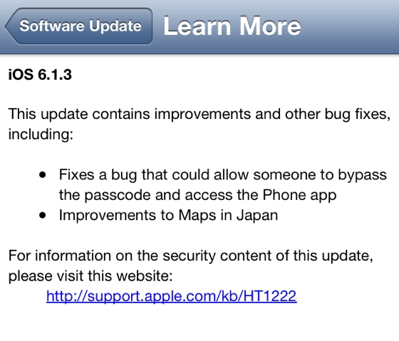 Apple выпустила обновление iOS 6.1.3 Apple выпустила обновление iOS 6.1.3