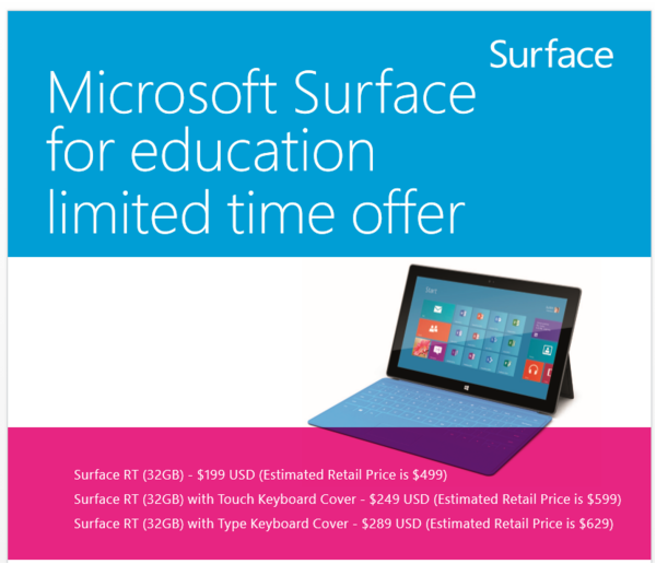 Microsoft будет поставлять Surface RT школьникам и студентам по цене $199 Microsoft будет поставлять Surface RT школьникам и студентам по цене $199