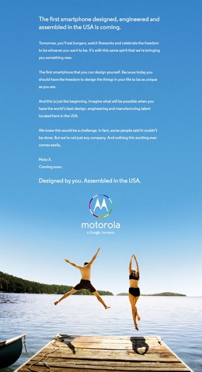 Motorola выпустила первую рекламу Moto X под девизом «Сделано в Америке»