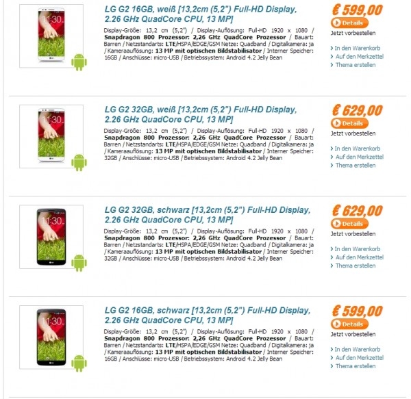 В Германии LG G2 стоит дороже смартфона Galaxy S4