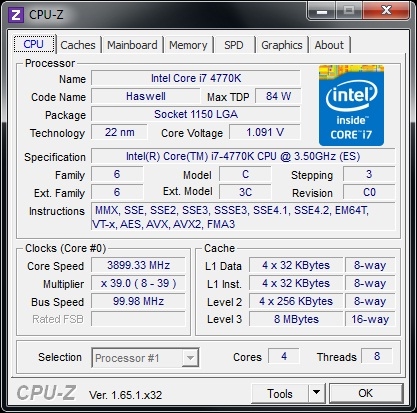  Intel DZ87KLT-75K штатная частота 