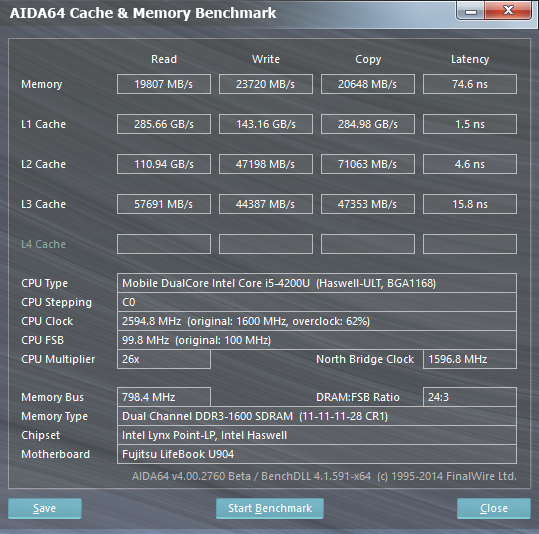  Fujitsu LifeBook U904: CPU cache and memory information 