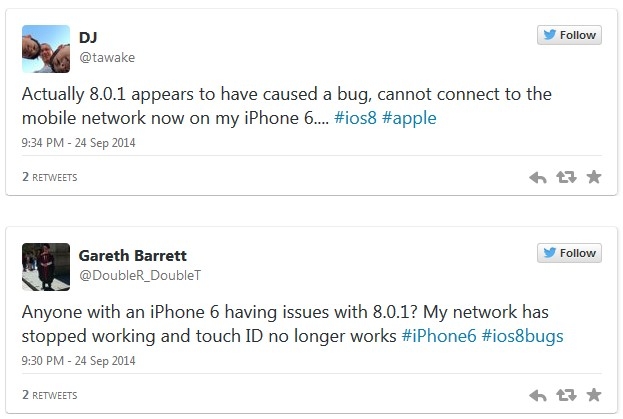  Жалобы пользователей на iOS 8.0.1 
