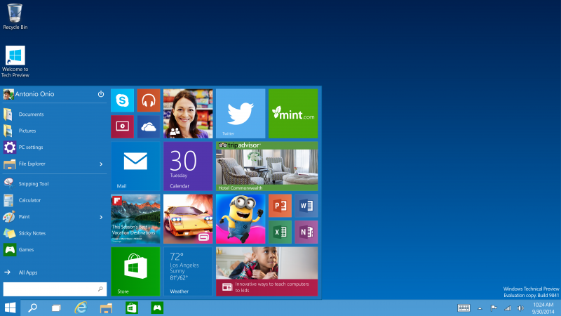  Start меню Windows 10 