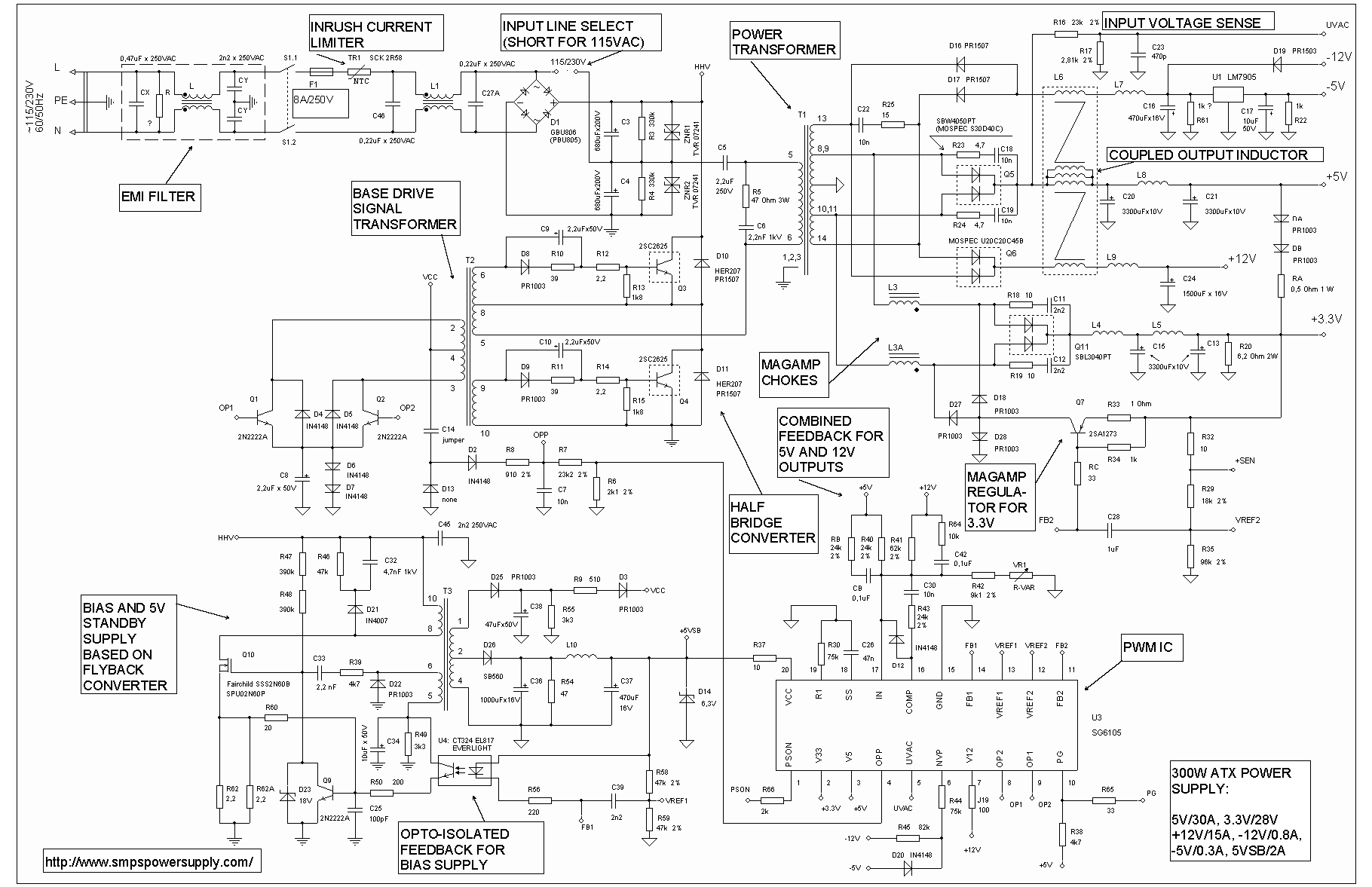 Схемы компьютерных блоков питания atx