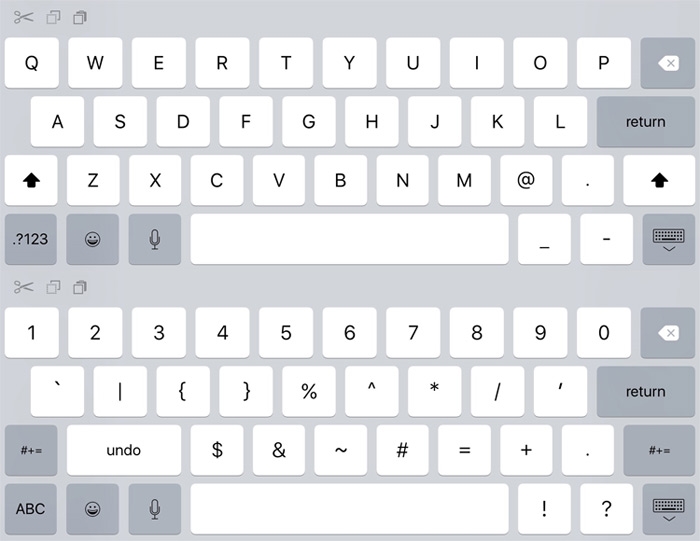 Стандартная виртуальная клавиатура iPad в iOS 9