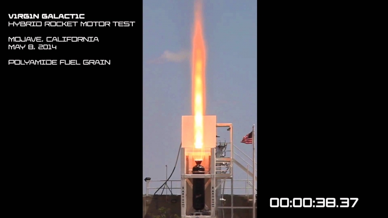 Стендовые испытания новой модификации гибридного двигателя для SpaceShipTwo. Фото Virgin Galactic 