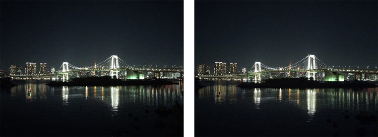  Сравнение снимков в тёмное время суток с помощью IMX230 (слева) и IMX318 (справа) 