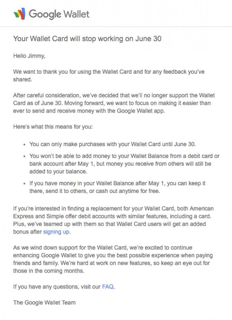 Google Wallet прекратит поддержку дебетовых карт