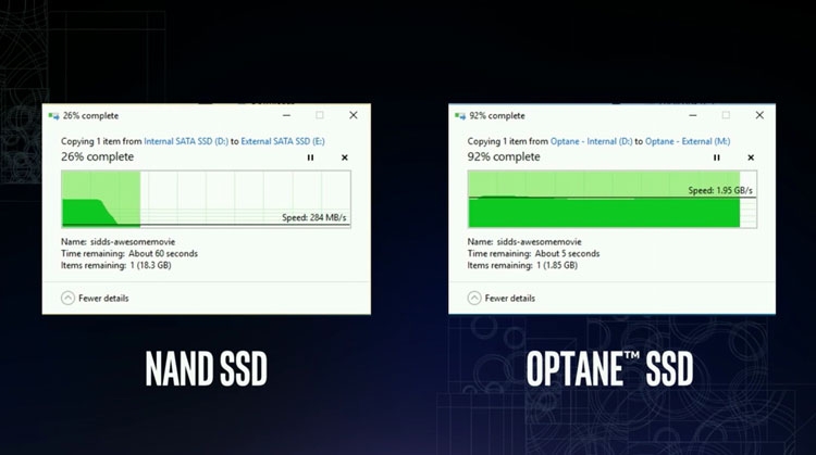  Сравненние работы пары SSD на NAND TLC и пары SSD Optane на памяти 3D XPoint (http://www.tomshardware.com) 
