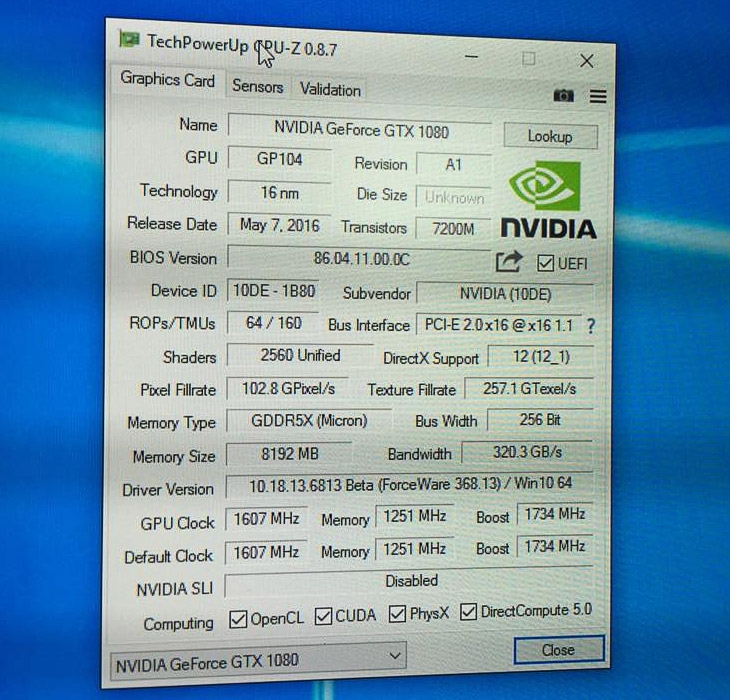 Видеокарта GeForce GTX 1080 - GPU-Z 
