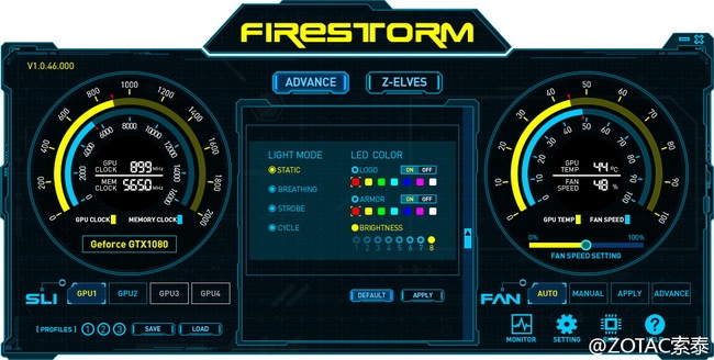 Утилита Firestorm очень похожа на MSI Afterburner, но может управлять и подсветкой