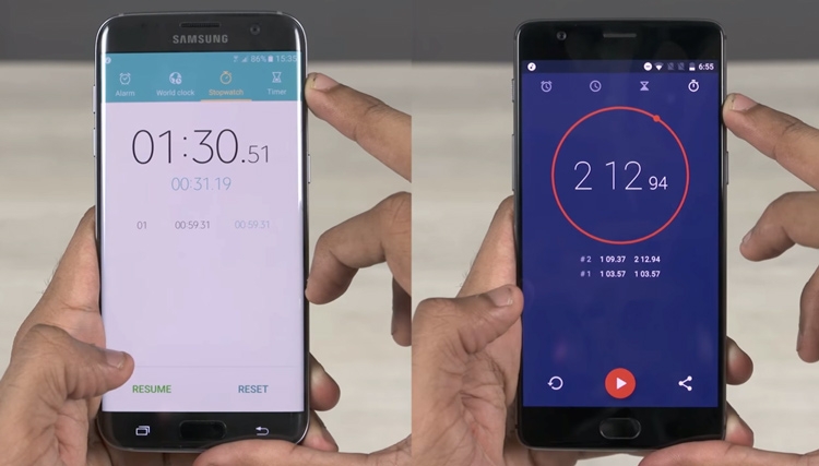  Результаты Samsung Galaxy S7 Edge (слева) и OnePlus 3 (справа) 
