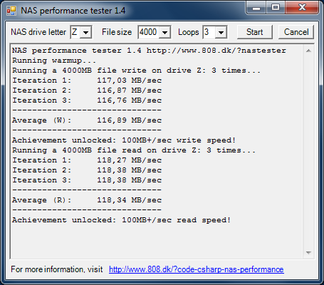  Производительность Thecus N2810 с дисковым массивом уровня RAID 0, файловая система EXT4 