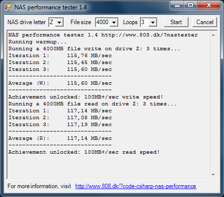 Производительность Thecus N2810 с дисковым массивом уровня RAID 1, файловая система EXT4 