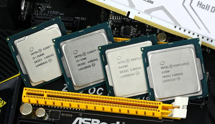 Слева направо: Core i5-7600K, Core i3-7300, Pentium G4400 (Skylake-S), Pentium G3950