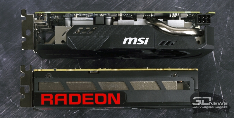  MSI GeForce GTX 1060 Aero ITX 6G OC (сверху) в сравнении с AMD Radeon R9 Nano (снизу) 