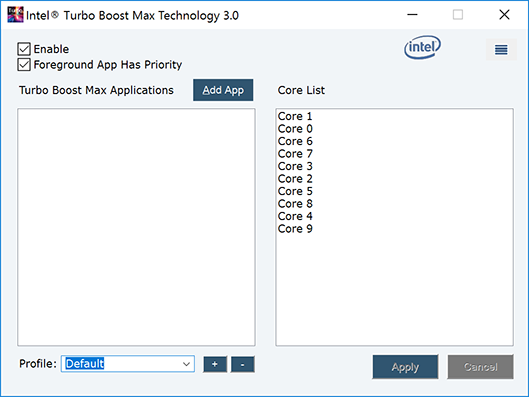  Драйвер Turbo Boost Max 3.0. Список ядер составлен по приоритету, сверху – более удачные 