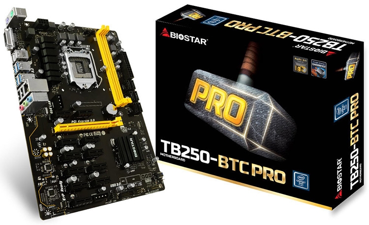  У Biostar TB250-BTC Pro не так уж и много PCI-E x1 на фоне показанного прототипа 