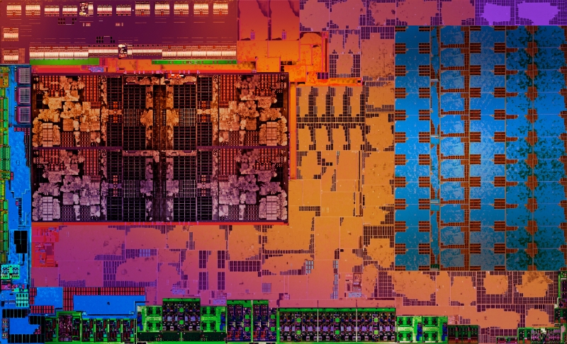  Слева по центру CCX-блок ядер Zen, справа – блок GPU (синего цвета) 