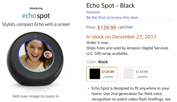 Запасы Amazon Echo Spot закончились в первый день старта поставок"