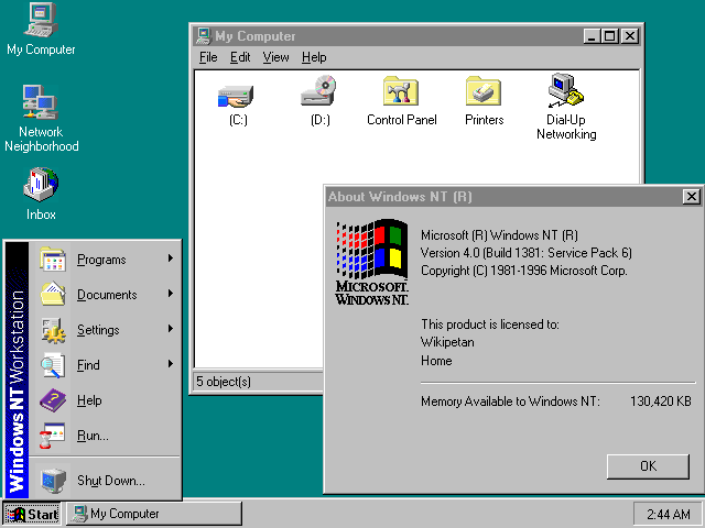  Вид рабочего стола Windows NT 4.0 