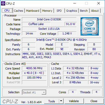  Core i3-8350K — «замаскированный» Kaby Lake-S (степпинг B0) 