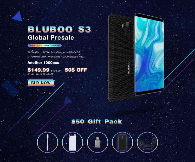 Bluboo предложила ещё 1000 смартфонов Bluboo S3 по льготной цене 9,99