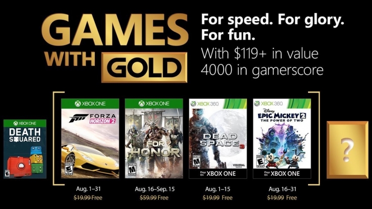 Games with Gold в августе: Forza Horizon 2, Dead Space 3, For Honor и Disney Epic Mickey 2: The Power of Two