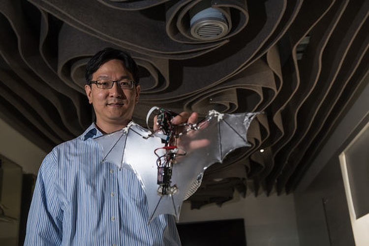 Профессор Сун-Джо Чанг с дроном собственного изобретения Bat Bot в руках