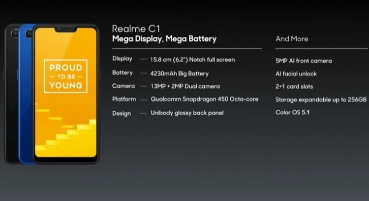 Смартфон Realme C1 с процессором Snapdragon 450 и экраном HD+ стоит около $100"