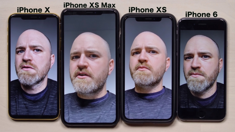  Сравнение селфи на разных моделях iPhone наглядно демонстрирует наличие эффекта сглаживания у XS и XS Max (скриншот из видеоролика YouTube-канала Unbox Therapy) 