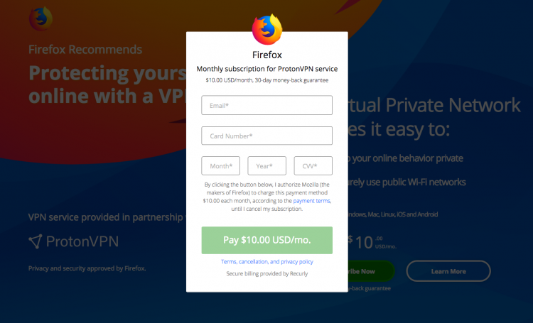 Mozilla запускает тестирование платного VPN в браузере Firefox"