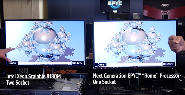 AMD показала, как один EPYC Rome одолевает пару 28-ядерных Xeon Platinum"