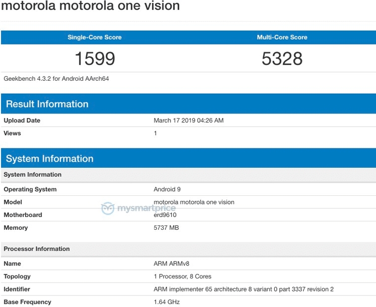 Смартфон Motorola One Vision «засветился» в бенчмарке"
