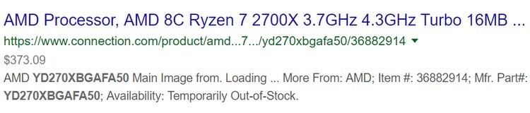 Характеристики и цена Ryzen 7 2700X 50th Anniversary Edition по данным одного магазина в США