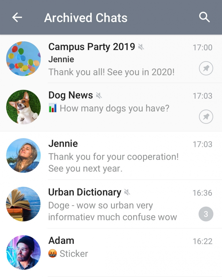 Вышла новая версия Telegram: архивация чатов, обмен пакетами стикеров и новый дизайн на Android"