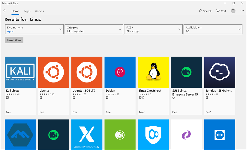 В Microsoft Store можно выбрать Linux-дистрибутив на любой вкус и цвет